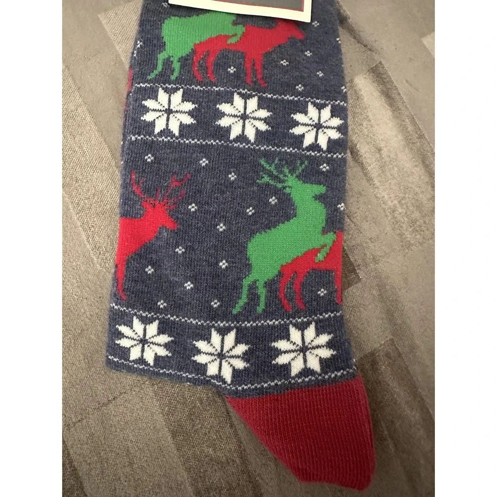 Socksmith Socks Mens One Size Blue Christmas Reindeer Snowflake‎ Cotton Crew